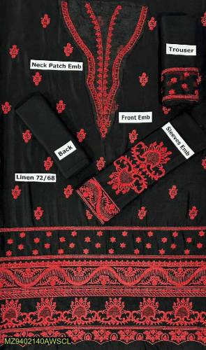 2 PCs women unatiched lien embroided suit