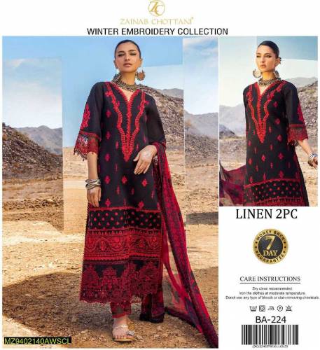 2 PCs women unatiched lien embroided suit