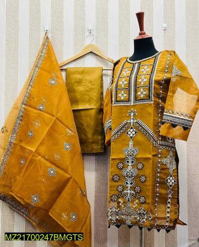 3 Pcs Organza Fancy Suit fabric organza