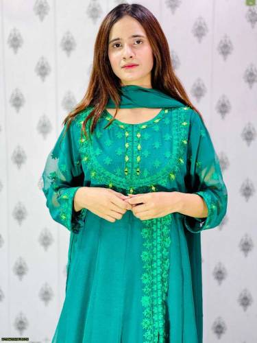 women's 3 pcs stitched chiffon embroidered maxi suit free delivery 