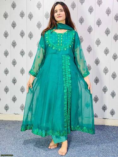 women's 3 pcs stitched chiffon embroidered maxi suit free delivery 