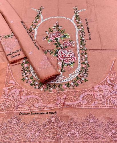 3 Pcs Womens Unstitched Dhanak Embroidered Suite