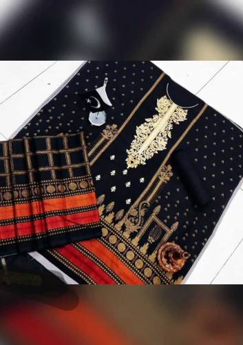3 Pcs Women's Unstiched Dhanak Embroidered Suite