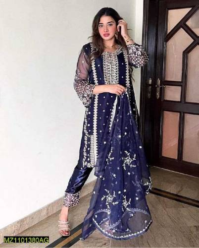 women's 3 pcs embroidered orgnaza suit free delivery 