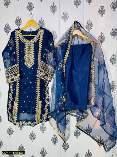 women's 3 pcs embroidered orgnaza suit free delivery 