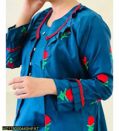 3Pcs Women's Stitched Fancy Katan Silk Embroidered Gown