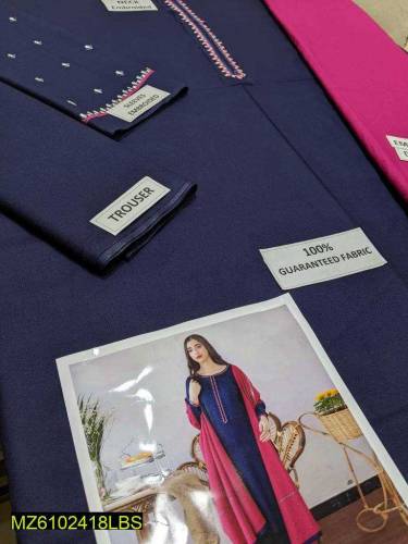 3 PC women unstiched Dhanyal embroided suit