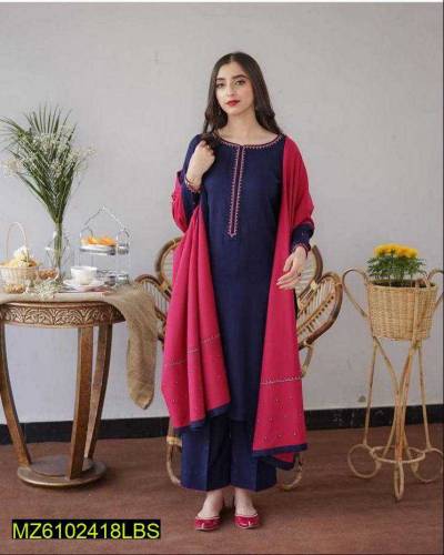 3 PC women unstiched Dhanyal embroided suit