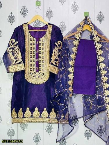3pcs embroidered organza suit