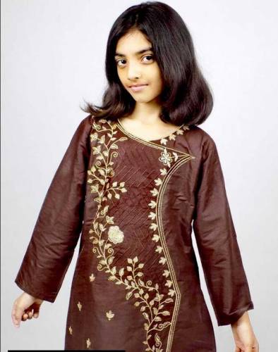 2 Pcs Girls Stitched Cotton Jacquard Embroidered Suit 