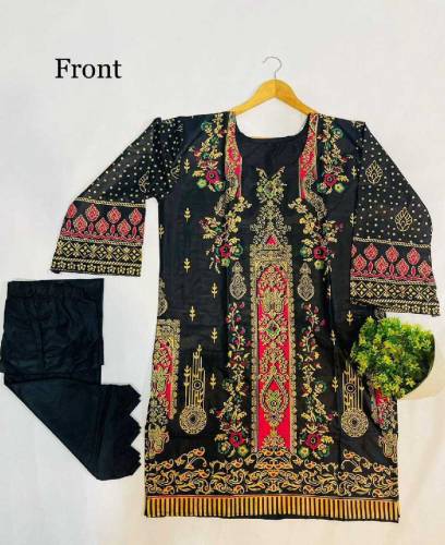  2 Pcs Women's Stitched Linen Printed Suit