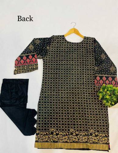  2 Pcs Women's Stitched Linen Printed Suit