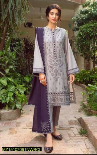 3 piece woman institched dhanak embroidered suit cc