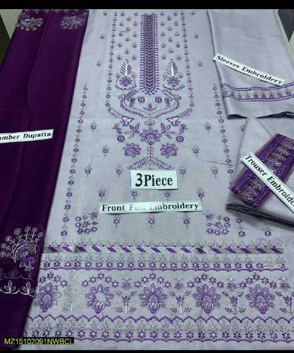 3 piece woman institched dhanak embroidered suit cc