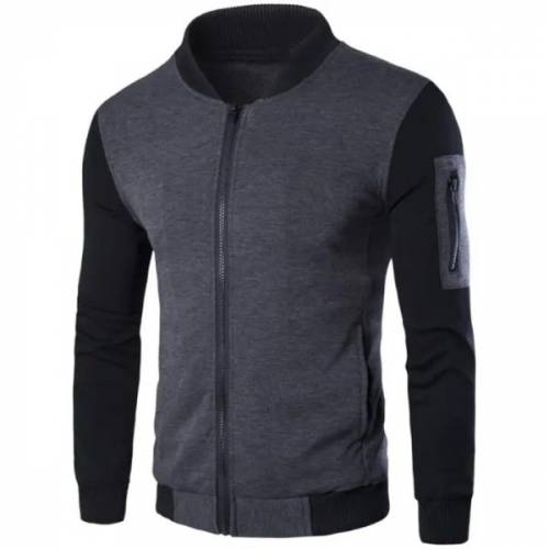 Charcoal Sleeve Zipper Jacket For Mens
