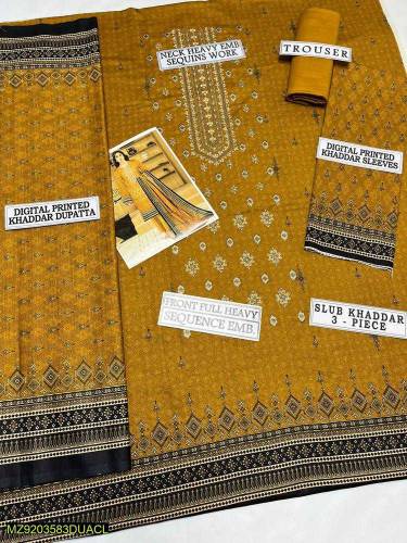 •  Fabric: Slub Khaddar•  Shirt: Printed•  Neckline: