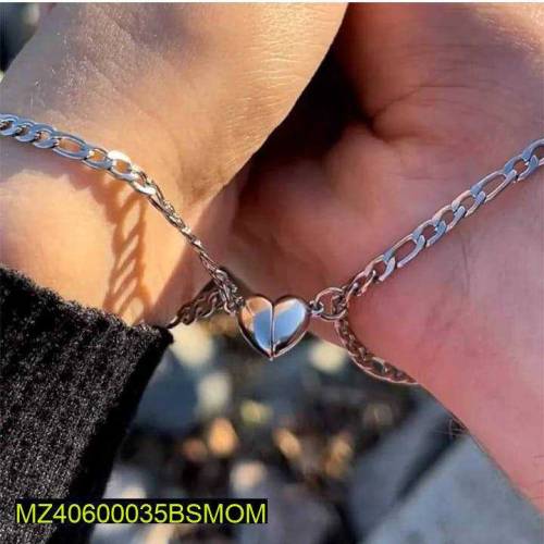 silver plated magnet heart couple bracelets