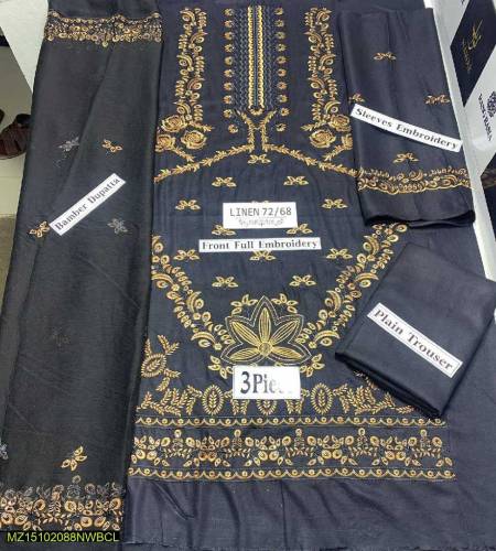 3 pcs unstitched dhanak embriodery suit
