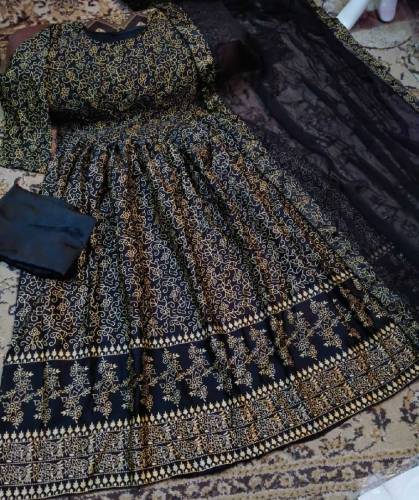 3pc silk Heacy gold Printed maxi