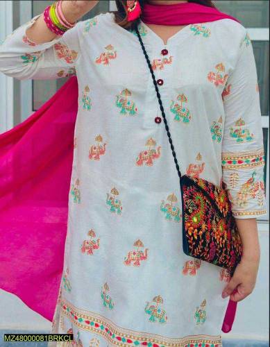 2pcs women's stitched block printed linen suit