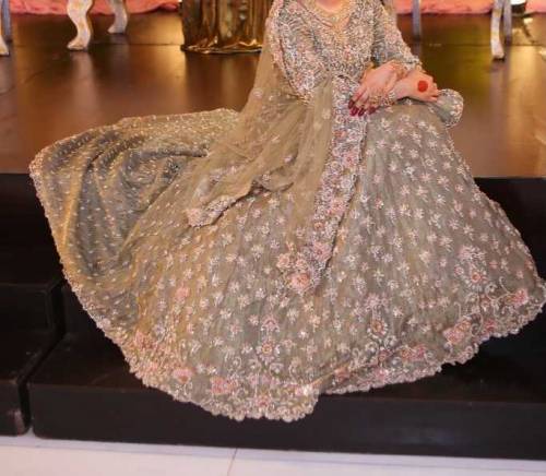 BARAT LEHNGA IN PASTEL OLIVE COLOUR