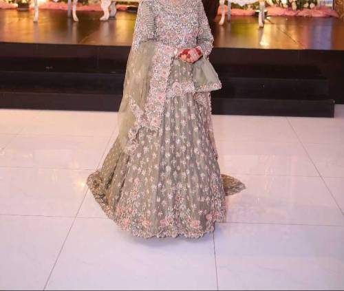 BARAT LEHNGA IN PASTEL OLIVE COLOUR