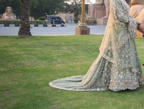 BARAT LEHNGA IN PASTEL OLIVE COLOUR
