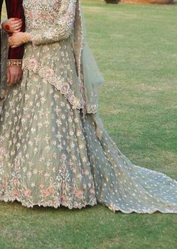 BARAT LEHNGA IN PASTEL OLIVE COLOUR