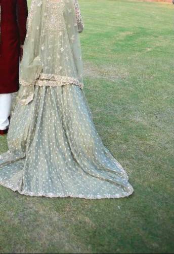 BARAT LEHNGA IN PASTEL OLIVE COLOUR