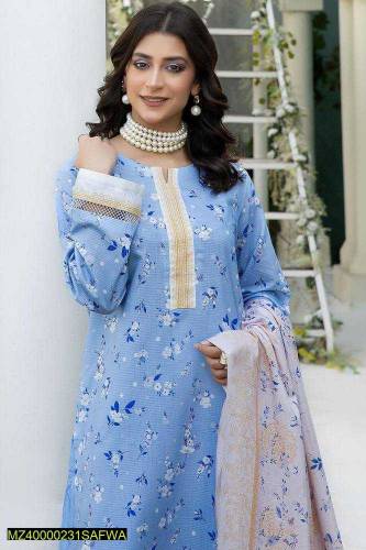 3 pcs women  unstitched viscose printed suit 