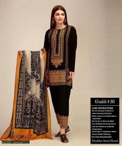 3 piece women ' unstitchred Khadder Embroidered suit 