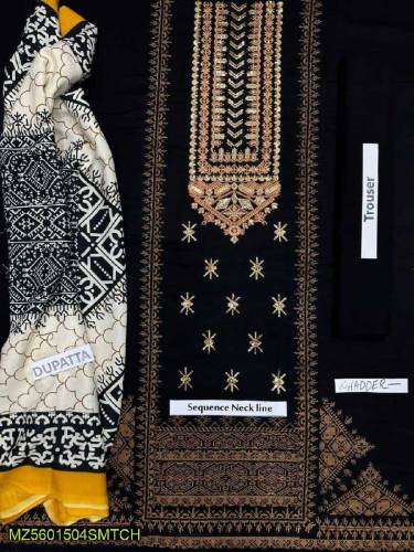 3 piece women ' unstitchred Khadder Embroidered suit 
