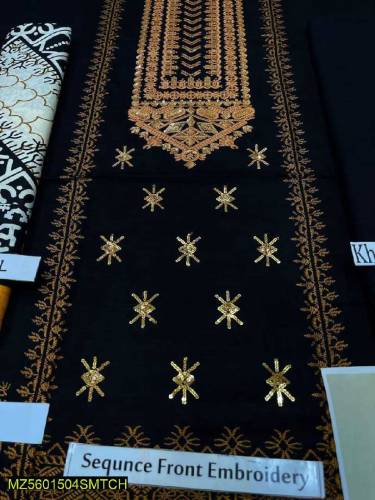3 piece women ' unstitchred Khadder Embroidered suit 