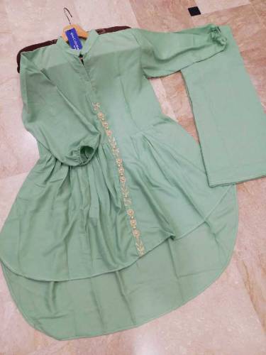 Front Embroidered With Pearls Attached Wastern Long Back Frock With Fl