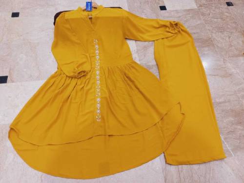 Front Embroidered With Pearls Attached Wastern Long Back Frock With Fl