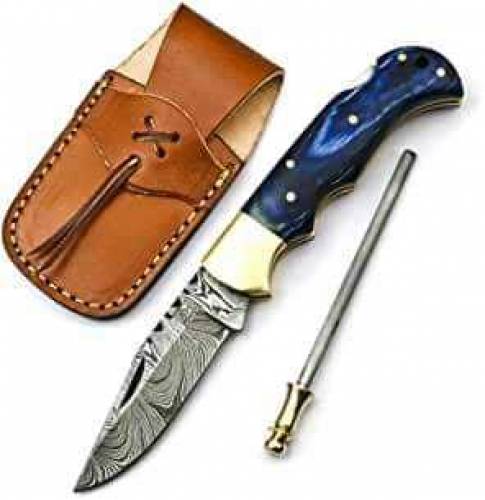 handmade kitchen folding knife with sheath 