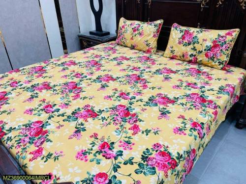3 pcs cotton printed bedsheet 