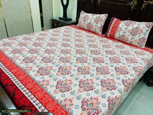 3 pcs cotton printed bedsheet 