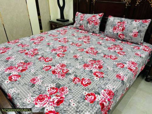 3 pcs cotton printed bedsheet 