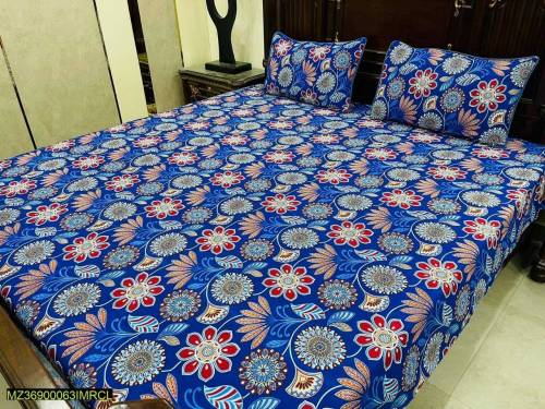 3 pcs cotton printed bedsheet 