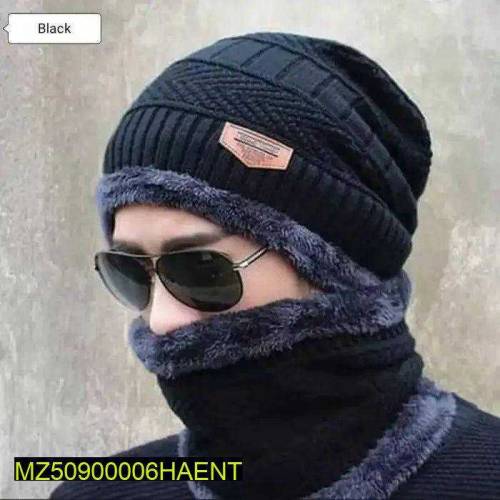 beanie wool cap with neck warmer
