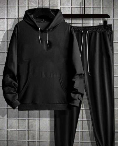 Men's Stiched Black Fleece Tracksuit 