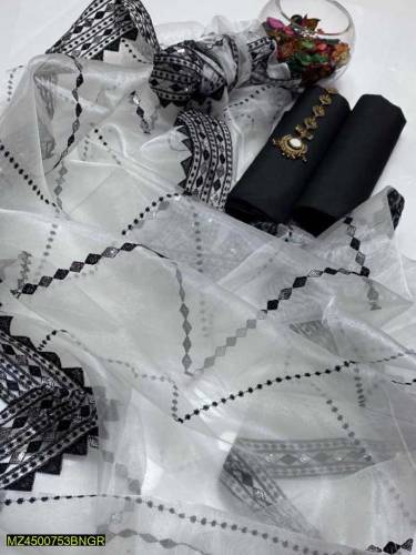 Katan Sil with Organza Embroidered Dupatta 