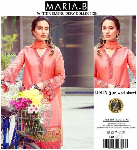 linen Embroidered 3 piece with wool shawl