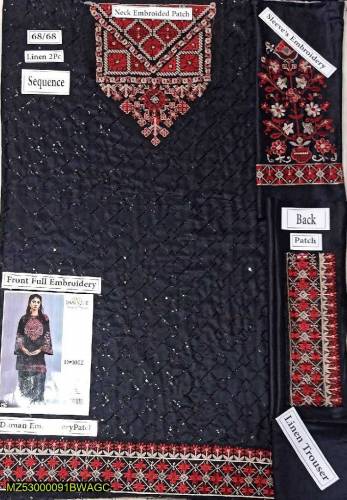 2 piece women's unstitched linen Embroidered suit