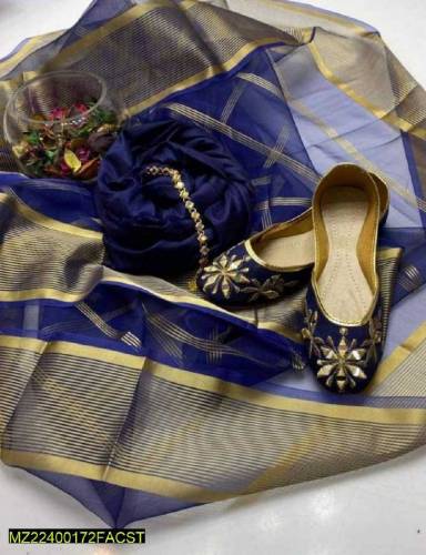3 pcs woman's unstitched katan silk plain suit with khussa