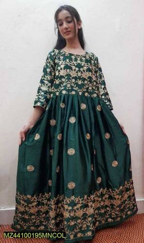 2 pcs Women Stitched Shamooz Silk Embroidered Maxi