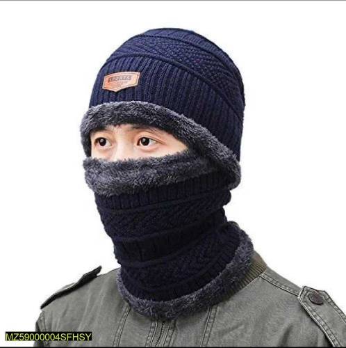 Winter wool cap and neck warmer