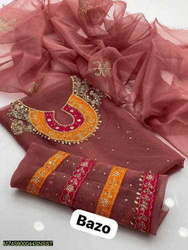 2 pcs Women unstitched embroidery organza dress for wedding wearing 