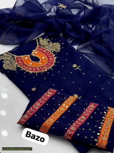 2 pcs Women unstitched embroidery organza dress for wedding wearing 